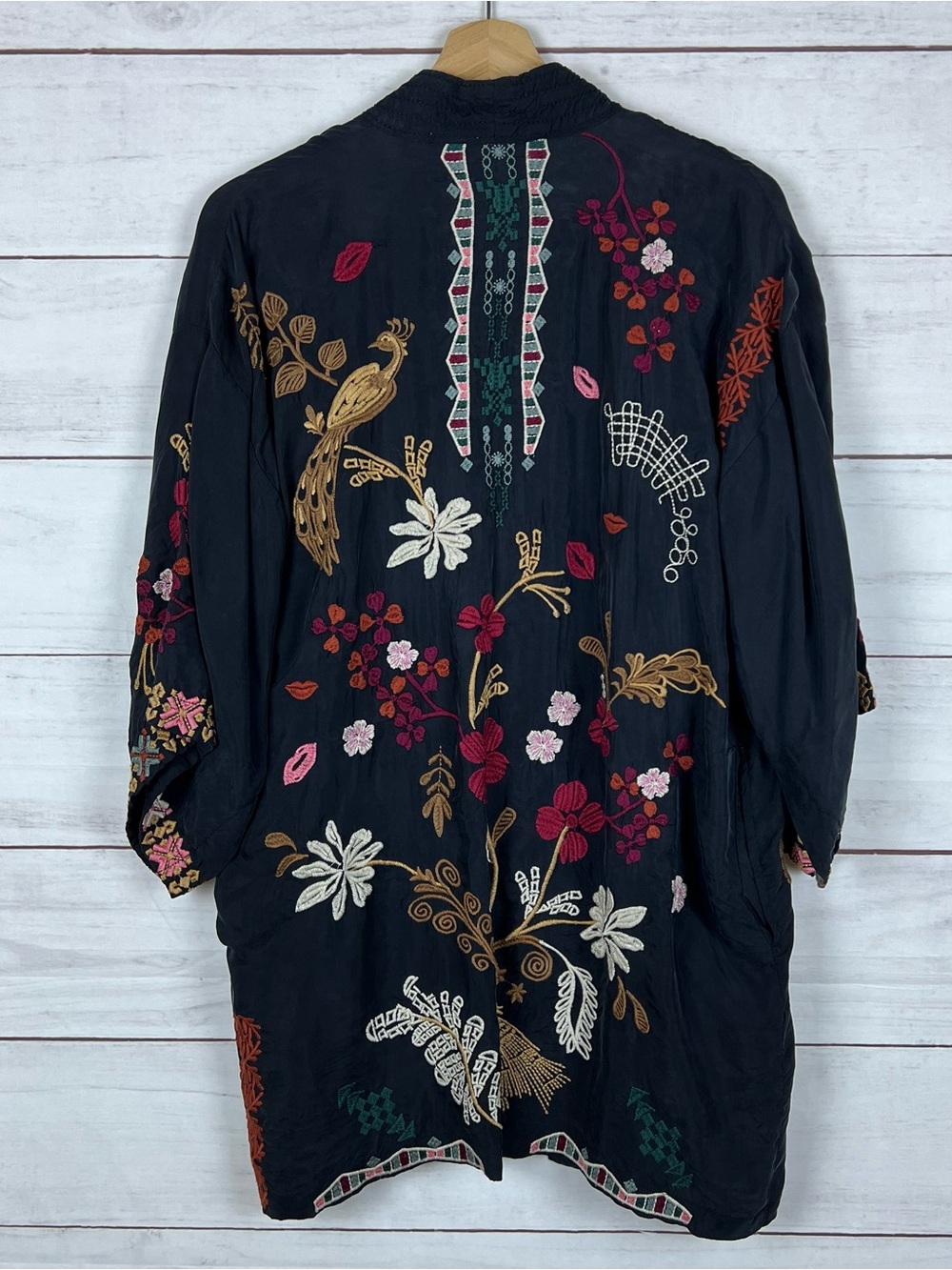 Johnny Was Size Small Zuzu Kimono Floral Bird Embroidered Black Open - Picture 2 of 6